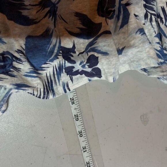 C&C California Women's Linen Floral Leaf Print Short Sleeve Top Blue Size 2X - Picture 7 of 11